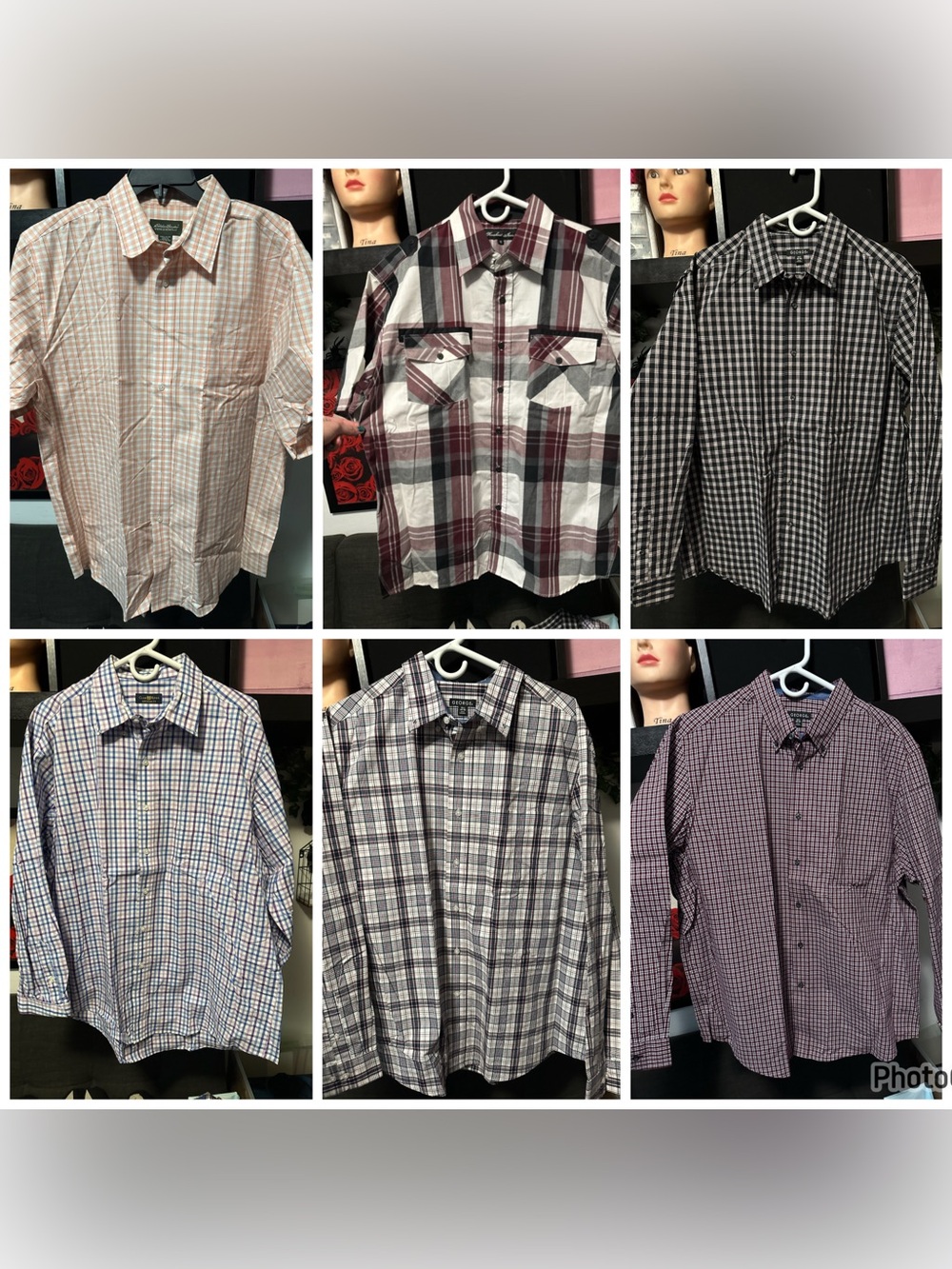 6 Men's Multi-Plaid Button-Up Shirts XL